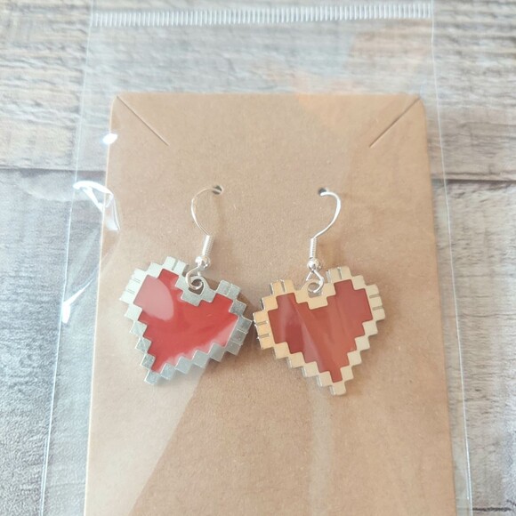 Handmade Jewelry - Video Gamer Heart Earrings Pixel Hearts Valentine Gift